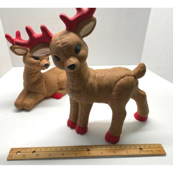 Vintage Kimple Mold Christmas Ceramic Reindeer Figurines Quilted Hand Painted - Picture 12 of 13